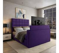 PARADISE BEDS LTD Royal Upholstered Dream Sleep Tv Bed With Ottoman Lift Storage in Purple | Size: Double PARADISE BEDS LTD Purple Double