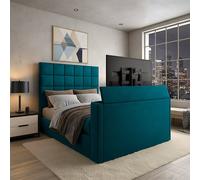 PARADISE BEDS LTD Royal Upholstered Dream Sleep Tv Bed With Ottoman Lift Storage in Teal | Size: Double PARADISE BEDS LTD Teal Double