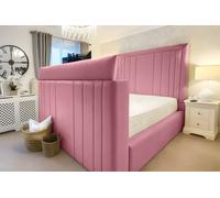PARADISE BEDS LTD Royal View Velvet Upholstered Smart TV Bed Set - Plush Velvet in Pink | Size: Double PARADISE BEDS LTD Pink Double