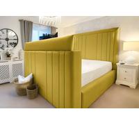 PARADISE BEDS LTD Royal View Velvet Upholstered Smart TV Bed Set - Plush Velvet in Yellow | Size: Super King PARADISE BEDS LTD Yellow Super King