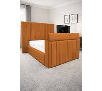 PARADISE BEDS LTD Smart Screen Velvet Upholstered Smart TV Bed Frame - Plush Velvet in Amber | Size: Double PARADISE BEDS LTD Amber Double