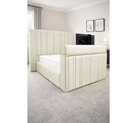 PARADISE BEDS LTD Smart Screen Velvet Upholstered Smart TV Bed Frame - Plush Velvet in Beige | Size: Double PARADISE BEDS LTD Beige Double