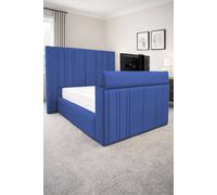 PARADISE BEDS LTD Smart Screen Velvet Upholstered Smart TV Bed Frame - Plush Velvet in Dark Blue | Size: Super King PARADISE BEDS LTD Dark Blue Super King