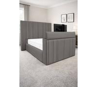 PARADISE BEDS LTD Smart Screen Velvet Upholstered Smart TV Bed Frame - Plush Velvet in Dark Grey | Size: Super King PARADISE BEDS LTD Dark Grey Super King