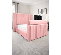 PARADISE BEDS LTD Smart Screen Velvet Upholstered Smart TV Bed Frame - Plush Velvet in Light Pink | Size: Small Double PARADISE BEDS LTD Light Pink Small Double