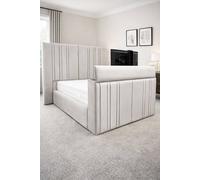 PARADISE BEDS LTD Smart Screen Velvet Upholstered Smart TV Bed Frame - Plush Velvet in Silver | Size: King PARADISE BEDS LTD Silver King