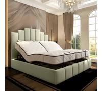 PARADISE BEDS LTD Tech Art Deco Electric Adjustable Bed Set with Pocket Sprung Mattress in Pale Green | Size: Super King PARADISE BEDS LTD Pale Green Super King
