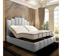 PARADISE BEDS LTD Tech Art Deco Electric Adjustable Bed Set with Pocket Sprung Mattress in Silver | Size: Double PARADISE BEDS LTD Silver Double