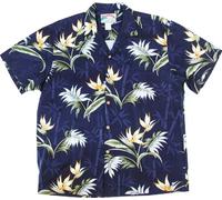 Paradise Found Mens Bamboo Paradise Herringbone Rayon Shirt, Navy Blue, S