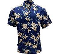 Paradise Found Men's Hawaiian Shirt - Star Orchid Navy | 100% Rayon, Button Down, Made in Hawaii, Summer Aloha Beach Wear, Star Orchid Navy, Large