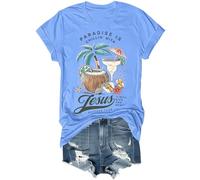 Paradise is Chillin'With Jesus I Will Give You Rest Jesus Shirt Funny Christian Beach T-Shirt Unisex Carolina Blue