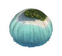 Paradise Island In The Form Of Heart Pattern Shower Cap & Bath Cap For Women,Reversible Oversized Waterproof Shower Caps Large Designed For All Hair Lengths,Elastic Reusable Bathing Hair Cap