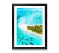 Paradise Island Painting Modern Framed Wall Art Print, Ready to Hang Picture for Living Room Bedroom Home Office Décor, Black A3 (34 x 46 cm)