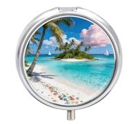 Paradise Island Pill Box 3 Compartment Small Pill Case for Purse Travel Pill Organizer Metal Pill Holder Portable Pill Container Medicine Organizer for Vitamin Fish Oil Supplements
