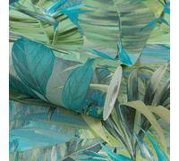 Grandeco Paradise Jungle Painted Flower Blue & Green Textured Wallpaper JF2302
