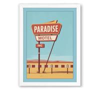Paradise Motel Sign Vintage Framed Wall Art Print A1 (84.1×59.4cm) White, Wall Decor for Living Room, Bedroom, Office & Home, Ready to Hang, Art Gift