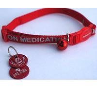 PARADISE PETS ANCOL ON MEDICATION REFLECTIVE SAFETY CAT COLLAR RED & PERSONALISED TAG