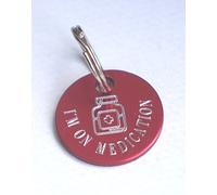 Paradise Pets ON MEDICATION CAT SAFETY ID TAG PERSONALISED ON REVERSE WITH YOUR CHOICE OF TEXT - RED WITH MEDICINE BOTTLE MOTIF