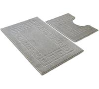 Paradise Products Greek Style Bath Mat Set 2-Piece | Non-Slip Bathroom Mats, Shower Mat & Pedestal Mat | Soft Washable Quick-Dry Bath Mats for Bathroom Floor | Anti-Mould Bath Rug Set (Silver)