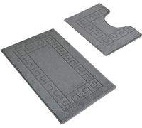 Paradise Products Greek Style Bath Mat Set 2-Piece | Non-Slip Bathroom Mats, Shower Mat & Pedestal Mat | Soft Washable Quick-Dry Bath Mats for Bathroom Floor | Anti-Mould Bath Rug Set (Charcoal)