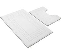 Paradise Products Greek Style Bath Mat Set 2-Piece Non-Slip Bathroom Mats, Shower Mat & Pedestal Mat Soft Washable Quick-Dry Bath Mats for Bathroom Floor Anti-Mould Bath Rug Set (White)