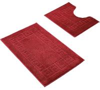 Paradise Products Greek Style Bath Mat Set 2-Piece Non-Slip Bathroom Mats, Shower Mat & Pedestal Mat Soft Washable Quick-Dry Bath Mats for Bathroom Floor Anti-Mould Bath Rug Set (Burgundy)