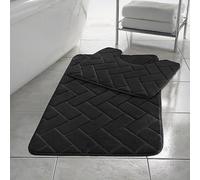 PARADISE STAR Block Memory Foam Bath Mat Extra Absorbent, Soft & Comfortable, Non Slip Bathroom Rug and Pedestal Bath Mat Set COLOUR BLACK