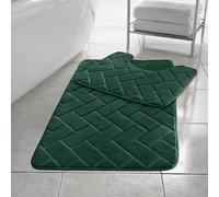 PARADISE STAR Block Memory Foam Bath Mat Extra Absorbent, Soft & Comfortable, Non Slip Bathroom Rug and Pedestal Bath Mat Set COLOUR GREEN