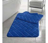 PARADISE STAR Block Memory Foam Bath Mat Extra Absorbent, Soft & Comfortable, Non Slip Bathroom Rug and Pedestal Bath Mat Set COLOUR ROYAL BLUE