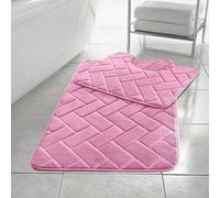 PARADISE STAR Block Memory Foam Bath Mat Extra Absorbent, Soft & Comfortable, Non Slip Bathroom Rug and Pedestal Bath Mat Set COLOUR BLUSH PINK