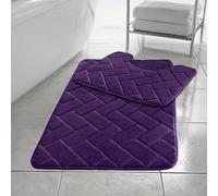 PARADISE STAR Block Memory Foam Bath Mat Extra Absorbent, Soft & Comfortable, Non Slip Bathroom Rug and Pedestal Bath Mat Set COLOUR PLUM