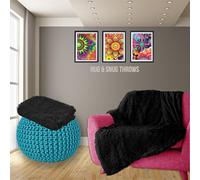 PARADISE STAR Cuddles Alaska Hug & Snug Faux Fur Reversible Plain Sherpa Teddy Throw Blanket BLACK 150cmx 200cm