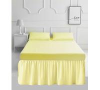 PARADISE STAR Extra Deep Base Valance Bed Sheet 16 Inch Frill - Poly Cotton Percale Easy Care Valance Sheet for Divan Bed, Soft Durable Bedding (Lemon, Double)