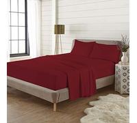 PARADISE STAR Flannelette 4pc Bed Sheet Set 100% Brushed Cotton Includes Fitted Sheet, Flat Sheet and Matching Pillowcase Complete Sheet Set RED DOUBLE