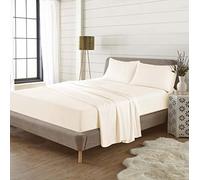 PARADISE STAR Flannelette 4pc Bed Sheet Set 100% Brushed Cotton Includes Fitted Sheet, Flat Sheet and Matching Pillowcase Complete Sheet Set CREAM DOUBLE