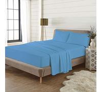 PARADISE STAR Flannelette 4pc Bed Sheet Set 100% Brushed Cotton Includes Fitted Sheet, Flat Sheet and Matching Pillowcase Complete Sheet Set BLUE DOUBLE