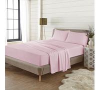PARADISE STAR Flannelette 4pc Bed Sheet Set 100% Brushed Cotton Includes Fitted Sheet, Flat Sheet and Matching Pillowcase Complete Sheet Set PINK DOUBLE