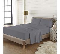 PARADISE STAR Flannelette 4pc Bed Sheet Set 100% Brushed Cotton Includes Fitted Sheet, Flat Sheet and Matching Pillowcase Complete Sheet Set GRAY DOUBLE