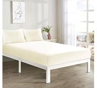 PARADISE STAR Flat Bed Sheet - Poly Cotton Percale Easy Care Bedding Sheet, Soft Breathable Durable Top Sheet for Bed (Cream, Superking)