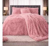 PARADISE STAR Teddy Bear Cuddles Fleece Duvet Cover Set - Alaska Luxury Faux Fur Bedding with Matching Pillowcases, Super Soft Warm Plush Winter Quilt Cover Bed (Pink, Double)
