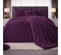 PARADISE STAR Teddy Bear Cuddles Fleece Duvet Cover Set - Alaska Luxury Faux Fur Bedding with Matching Pillowcases, Super Soft Warm Plush Winter Quilt Cover Bed (Plum, Single)