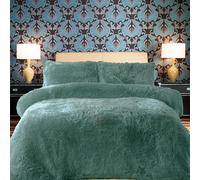 PARADISE STAR Teddy Fleece Duvet Quilt Cover Bedding Set With Matching Pillowcase Fluffy Thermal Warm and Cosy Teal Single 135cm x 200cm Approximate