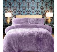 PARADISE STAR Teddy Fleece Duvet Quilt Cover Bedding Set With Matching Pillowcase Fluffy Thermal Warm and Cosy Lilac Double 200cm x 200cm Approximate