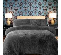 PARADISE STAR Teddy Fleece Duvet Quilt Cover Bedding Set With Matching Pillowcase Fluffy Thermal Warm and Cosy Charcoal Single 135cm x 200cm Approximate