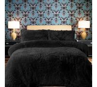 PARADISE STAR Teddy Fleece Duvet Quilt Cover Bedding Set With Matching Pillowcase Fluffy Thermal Warm and Cosy Black King 230cm x 220cm Approximate