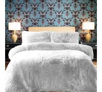 PARADISE STAR Teddy Fleece Duvet Quilt Cover Bedding Set With Matching Pillowcase Fluffy Thermal Warm and Cosy White King 230cm x 220cm Approximate