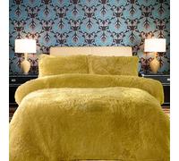 PARADISE STAR Teddy Fleece Duvet Quilt Cover Bedding Set With Matching Pillowcase Fluffy Thermal Warm and Cosy Ochre King 230cm x 220cm Approximate