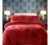 PARADISE STAR Teddy Fleece Duvet Quilt Cover Bedding Set With Matching Pillowcase Fluffy Thermal Warm and Cosy Red Single 135cm x 200cm Approximate