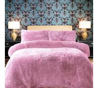 PARADISE STAR Teddy Fleece Duvet Quilt Cover Bedding Set With Matching Pillowcase Fluffy Thermal Warm and Cosy Pink Double 200cm x 200cm Approximate