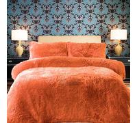 PARADISE STAR Teddy Fleece Duvet Quilt Cover Bedding Set With Matching Pillowcase Fluffy Thermal Warm and Cosy Tangerine King 230cm x 220cm Approximate